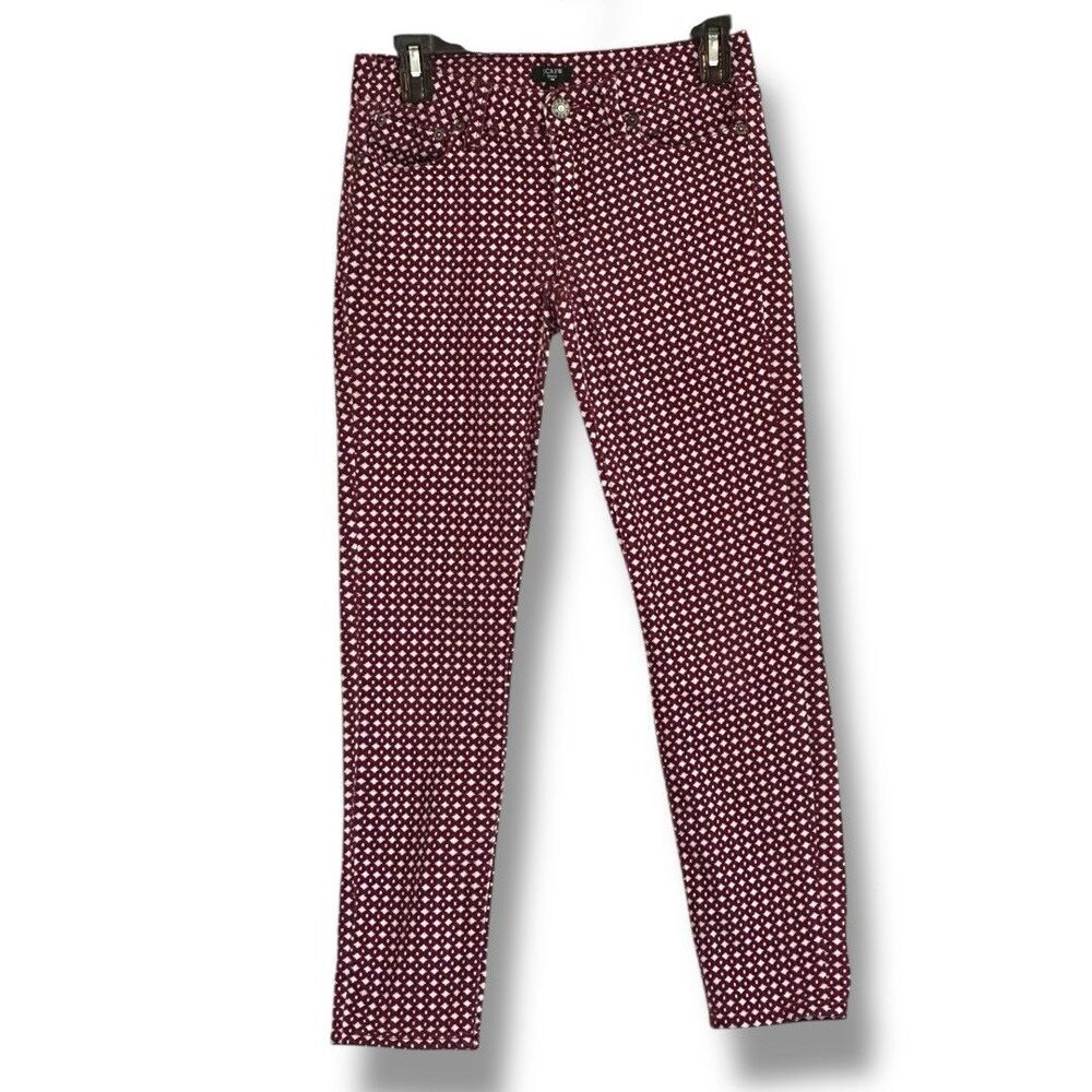 J Crew burgundy geometric diamond-print stretch skinny jeans Size 24 Low Rise
